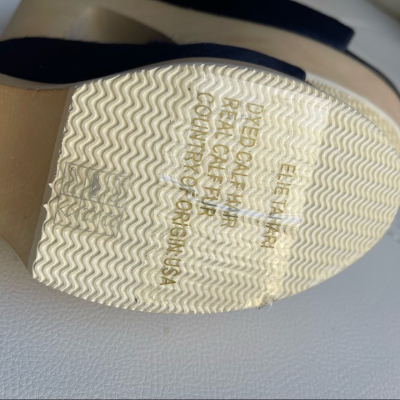 NWOT Elie Tahari Tortuga Navy Blue calf hair Leather wooden clogs navy blue 38 - Picture 10 of 11